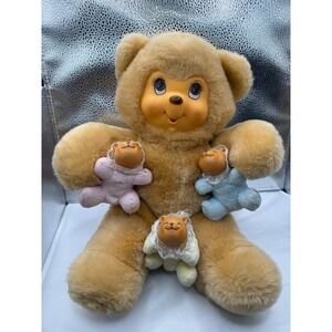 vintage DanDee rubber face "Mom/Mama" teddy bear plush with three cubs